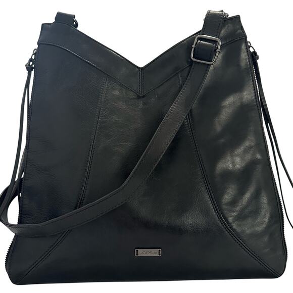 Joe’s Jeans Skyler Moto Black Leather Crossbody Bag Zip Around - Picture 1 of 15